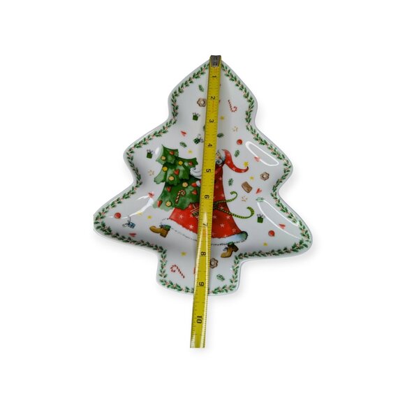 Paper Product Design Christmas Tree & Santa Claus Porcelain Snack Tray 9.5" x 8" - Picture 8 of 11